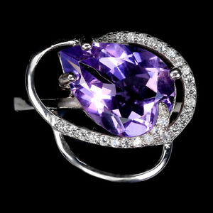 Unheated Pear Amethyst 15x10mm Cz White Gold Plate 925 Sterling Silver Ring Sz 6