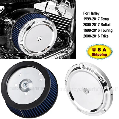Capa de limpador de ar cromada com elemento para Harley 00-17 Softail FXST FLSTN FXSTD - Imagem 1 de 4