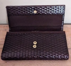 Vintage Mundi Brown Leather Basket Weave Wallet Cards, Photo I.D Slots 7.5" X 4" - Picture 1 of 12
