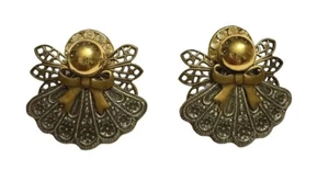 Weihnachten Brosche Anstecknadeln oder Ohrringe Silber Gold Filigran Engel Kunstperle - Bild 1 von 3