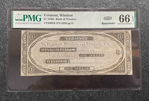 1838 Vermont, Windsor 66 PMG EPQ Gem Uncirculated Obsolete Note - Picture 1 of 4