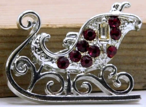 DE COLECCIÓN BROCHE TRINEO PEDRERÍA TONO PLATEADO NAVIDAD - Imagen 1 de 2