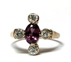 ANTIQUE 14K ROSE GOLD RED RHODOLITE GARNET & DIAMOND RING TRUE ESTATE ITEM SZ 6 - Picture 1 of 9