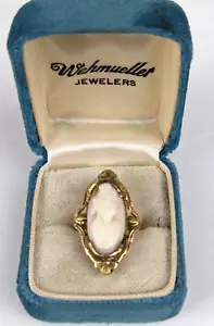 10k Gold Carved Pink Angel Skin Coral Cameo Ring Sz. 5.5 Antique Estate Jewelry - Picture 1 of 11