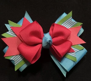 Clip de arco para el cabello azul y rosa de 4 pulgadas en capas. - Imagen 1 de 4