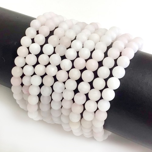 OFF WHITE Bracciale Pietra Pregemma Off Bianco Opaco Quarzo Rosa Stretch Perlina Rotonda 6mm