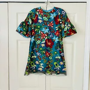 Hala Baloo Couture Dress 3/4 Bell Sleeve Tulle Embroidery Floral Lined Size 10 - Picture 1 of 12