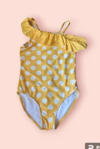 Carter’s Girl's one piece yellow and white polka dot ruffle bathing suit sz 12 - Picture 1 of 6