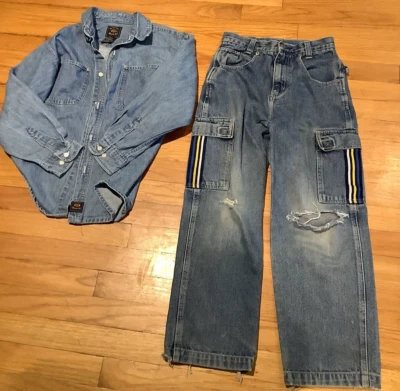 Vintage New Legends Distressed Jeans Boys Size 12 Wide Legs And Jean Shirt - Image 1 of 4