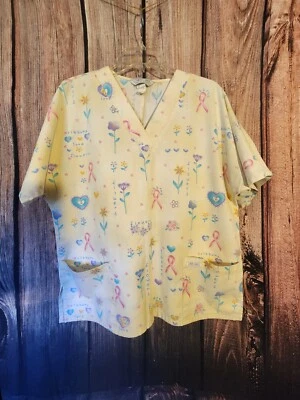 Womens Size Medium Pink Ribbon Scrub Top - Image 1 of 3