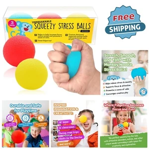 3 Pack Squishy Stress Balls Foam 2.25in Fun Fidget Toys for Focus & Calm - Picture 1 of 9