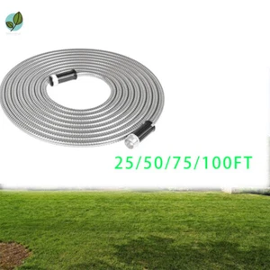 25 50 75 100FT Stainless Steel Metal Water Hose Pipe Flexible Lightweight Garden - Picture 1 of 10