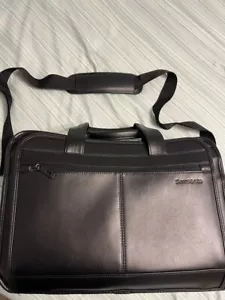 Samsonite Expandable briefcase messenger computer shoulder bag Black Leather - Picture 1 of 4