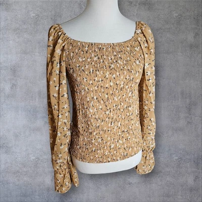 Nuevo con etiquetas Top para mujer 2X amarillo dorado floral con mangas de campana semi recortado Foto 1 de 4