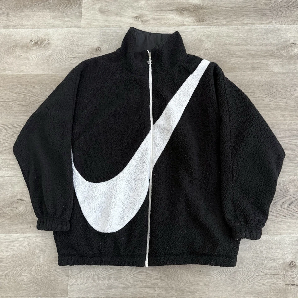 Nike Big Swoosh Reversible Boa Jacket Fleece Sherpa S Black Oversized Winter - Image 1 of 4