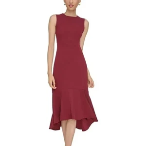 CALVIN KLEIN Women's Flounce Scuba Crepe Midi Dress, Rosewood, Size: 10 - Picture 1 of 4