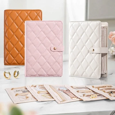 Jewelry Storage Book Velvet with Zipper Necklace Binder Storage Book PU Leather - Image 1 of 4