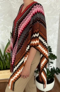 Original Missoni Fringed Geometric Pattern Poncho - Picture 1 of 9