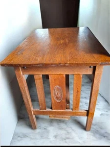 Antique Oak Desk Arts & Crafts Mission Oak Furniture Table 38" Long - Picture 1 of 9