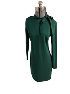 NEW $134 Calvin Klein Dress Size 10 Green Stretch Feminine Bow Gold Tone Zipper - Picture 1 of 24