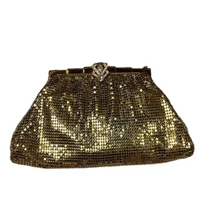 Bolso de Noche Oro Vintage Malla Whiting and Davis Tono Dorado Cierre Diamante 2789 - Imagen 1 de 10