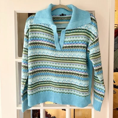 Suéter Talbots Johnny Cuello Azul Isla Justa Cuello Rayas Talla M Foto 1 de 4