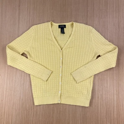 Suéter Vintage Lauren Ralph Lauren Mujer Grande Amarillo Cárdigan Cordón Tejido con Cable Foto 1 de 4