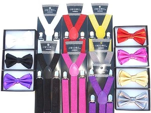 Metallic Sparkly Glitter SUSPENDER and BOW TIE Matching SET Tuxedo US SELLER - Picture 1 of 19