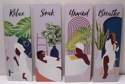 Set of 4 "Relax, Soak, Breathe, Unwind" Wood Wall Signs - Image 1 of 3