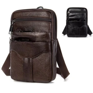 Men's Genuine Leather Crossbody Shoulder Bag Small Multi-pocket Messenger Bag - Picture 1 of 14