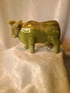 Vintage Jadeite Cow / Bull Hand Carved Standing Figurine - Picture 1 of 13