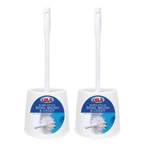LOLA Toilet Bowl Brush & Caddy Eurostyle Rounded Head Heavy-Duty Cleaning - 2 Pk - Picture 1 of 6