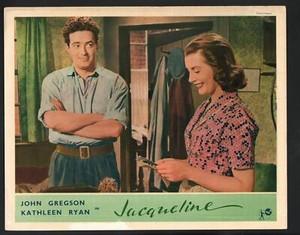 Jacqueline Lobby Card-a smiling John Gregson and Kathleen Ryan.