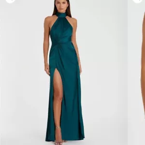 New | IEENA FOR MAC DUGGAL Blue Open Back High Neck Side RuchedGown | 8 | 11642 - Picture 1 of 7