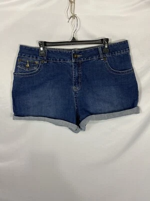 Pantalones cortos de mezclilla con puños de tiro alto azules talla grande 18W de L.A. Blues para mujer Foto 1 de 4