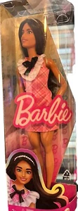 Barbie Black Hair Pink And White Dress White Collar Black Bowtie - Picture 1 of 6