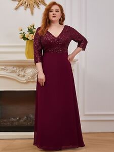 Plus Size Sexy V Neck Sequin Evening Dresses with 3/4 Sleeve