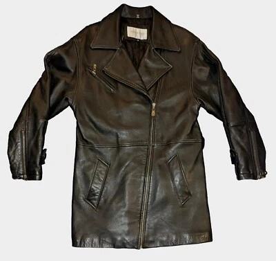 Hugo Buscati 100% Leather Jacket Size M Women's Black Asymmetrical Zipper - Image 1 of 4
