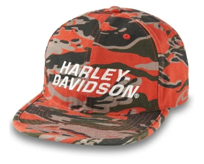 Harley Davidson Racing Adjustable Snapback Cap Cotton Retro Camo Orange OS - Image 1 of 4