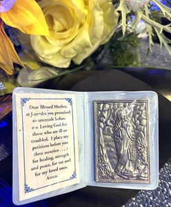 Bendita Madre de Lourdes bolsillo de metal oración con soporte vintage ~ ¡Buen trato! - Imagen 1 de 6