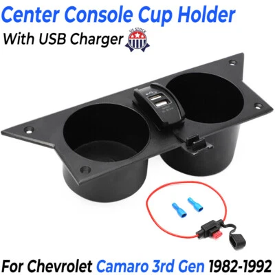 Aluminum Ash Tray Center Cup Holder USB Charging For 3rd Gen Chevy Camaro 82-92 Foto 1 de 4