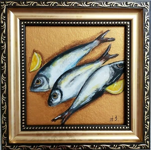 Sardine original painting Fish oil Painting Seafood Art Sardine Still life Fish - Picture 1 of 10