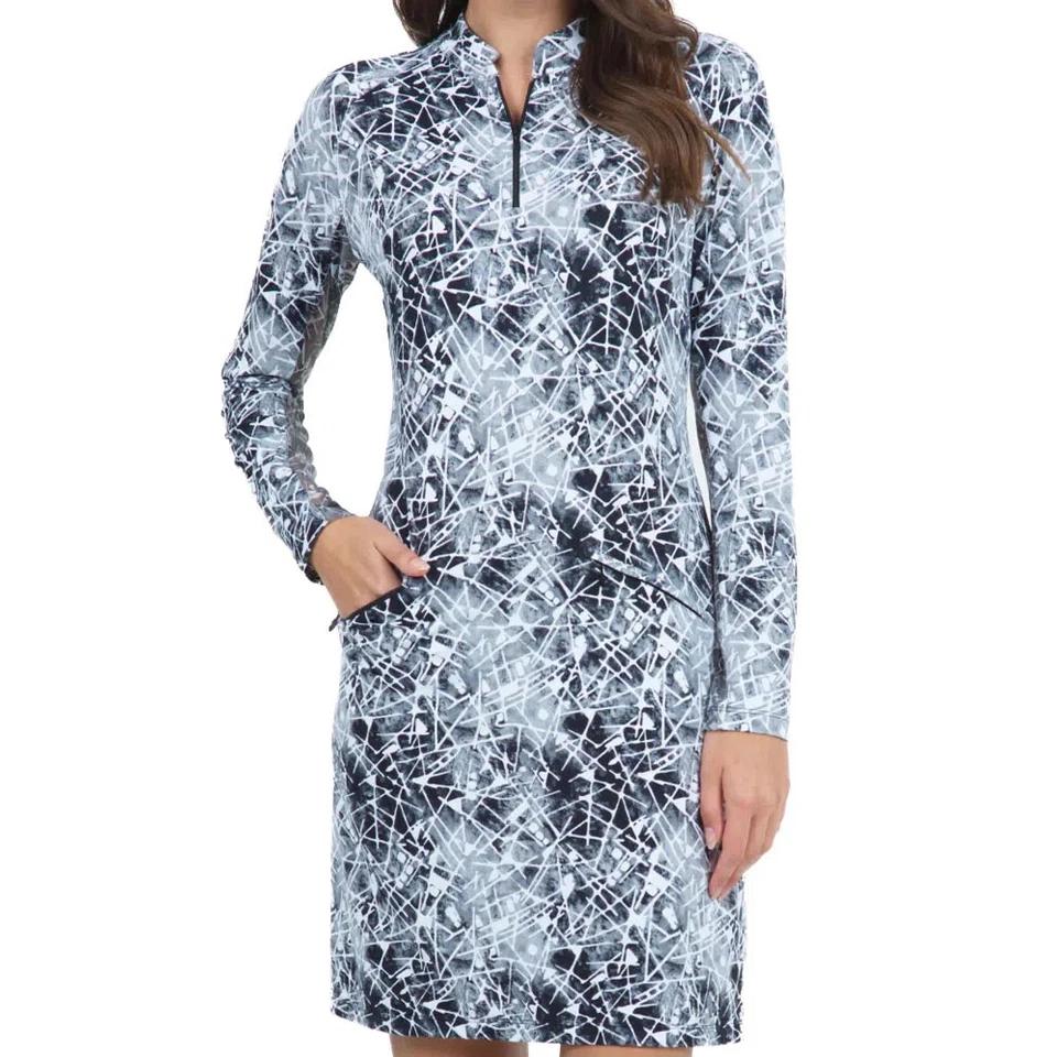 NWT IBKUL EVIE Black & White Long Sleeve Mock Golf Tennis Dress - S M L & XL