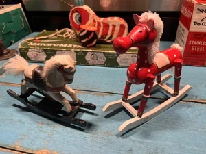 Wooden Rocking Horse Hand Carved and Hand Painted Figurine Toy And MCM Red One 2 - Picture 1 of 12