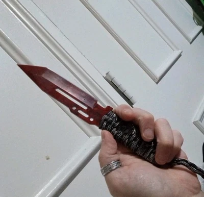 Faca de caça design exclusivo vermelha sobrevivência cabo paracord bainha - Imagem 1 de 3