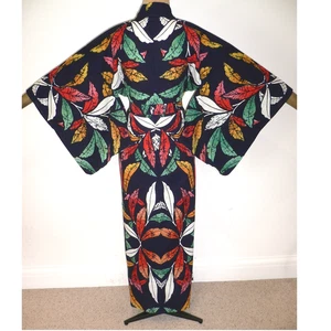 AUTHENTIC JAPANESE YUKATA COTTON KIMONO ADAPTED TO DRESSING GOWN + MATCHING BELT - Picture 1 of 11