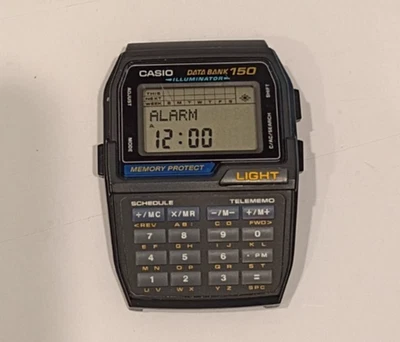 Reloj Casio Data Bank 150 Calculadora Vintage DBC-150 (1477) Cara de Reloj Sin Correas Foto 1 de 4