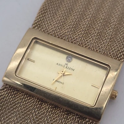 Anne Klein Diamond Watch 753h/2 Gold Tone Case Mesh Bracelet Band - Image 1 of 4