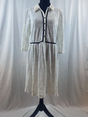 Vestido para mujer talla grande blanco crochet manga 3/4 hasta la rodilla Foto 1 de 4