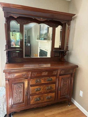 Красивый английский зеркальный сервант с 6 ящиками, 2 шкафами - Изображение 1 из 4